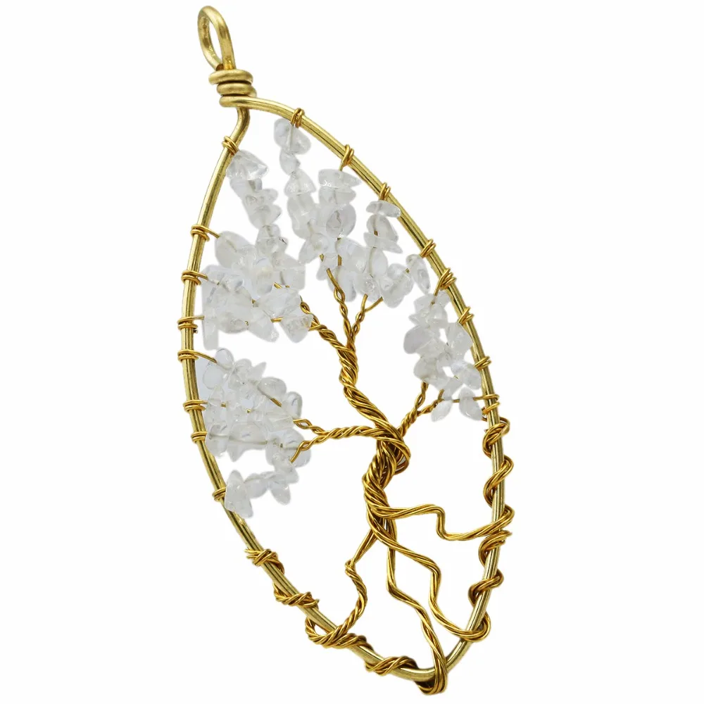 

SUNYIK Rock Quartz Chips Stone Oval Tree of Life Pendant,Handmade Wire Wrapped Healing Jewelry