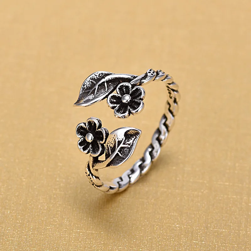 Женские открытые кольца из стерлингового серебра 925 пробы, оригинальные кольца ручной работы из гипоаллергенного серебра с цветком, ювелир...