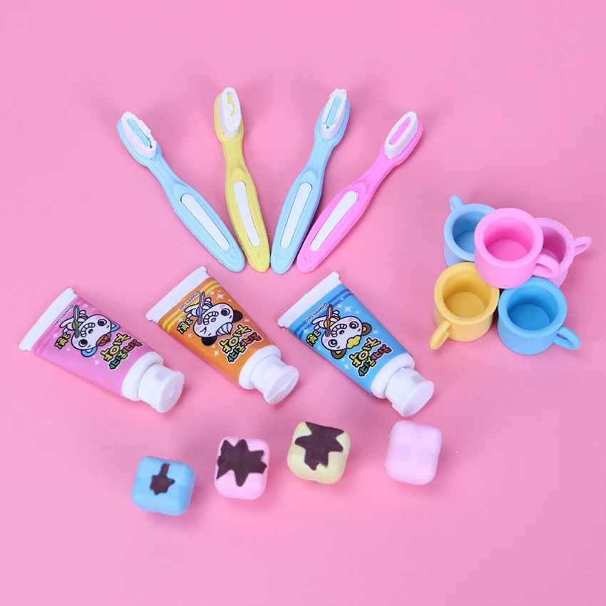 

4PCS/lot Imitate Cleaning Supplies Eraser Teeth Toothpaste Eraser Children Favorite Learning Stationery