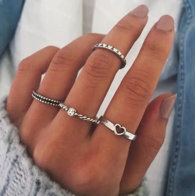 Женский набор колец в стиле панк вечерние винтажные кольца серебряного цвета с