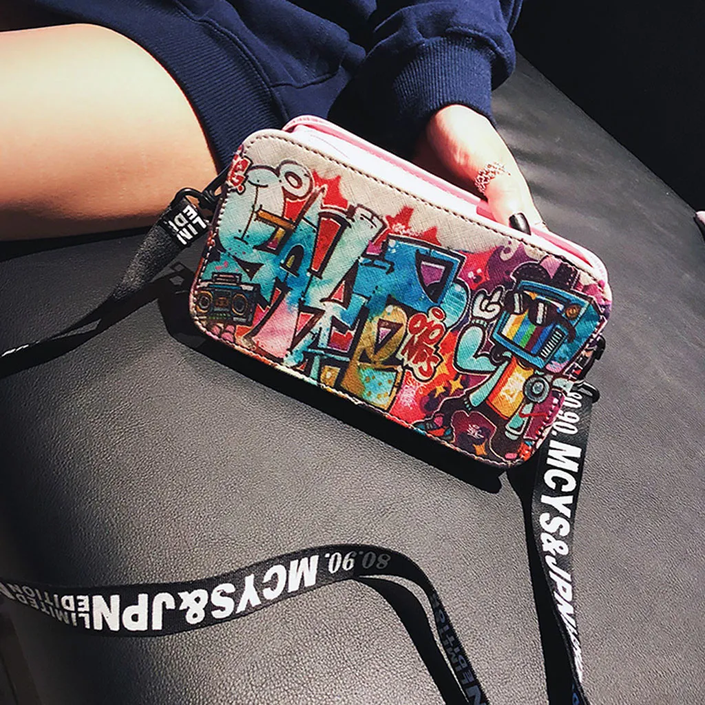 Женская наплечная сумка taschen модная кожаная на молнии с принтом граффити в