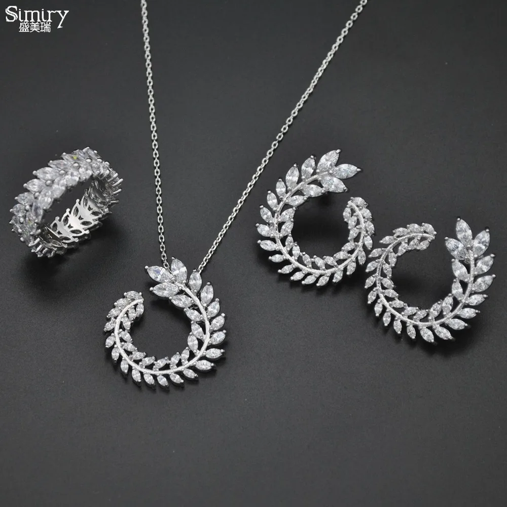 SIMIRY Новые Свадебные Ювелирные наборы Роскошные CZ лист оливковой ветви в форме