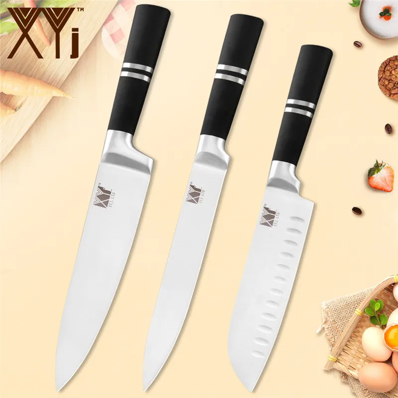 L.3pcs set XYj 6 шт. набор кухонных ножей из нержавеющей стали, черные Нескользящие ручки, ножи шеф-повара, острое лезвие, для хлеба, мяса, для приготовления пищи, бытовые инструменты - Цвет: L.3pcs set