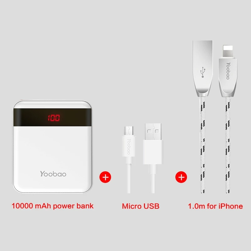 white cable Yoobao mi ni power Bank, 10000 мА/ч, милое зарядное устройство, портативное зарядное устройство, внешняя батарея, повербанк для Xiaomi mi 2, для телефона huawei P9 - Цвет: white cable