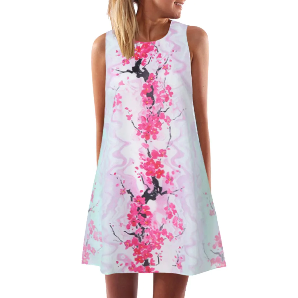 Для женщин летние без рукавов Boho печати повседневное пляжные Винтаж модные