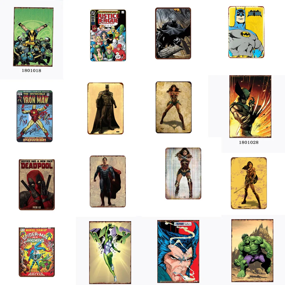 Бэтмен Халк Человек-паук постер потертый шик винтажная металлическая живопись