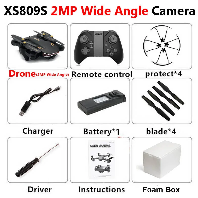 Wide Angle 2MP 1B F VISUO XS809S Профессиональный складной Дрон с камерой 2MP HD WiFi FPV селфи широкоугольный Радиоуправляемый квадрокоптер Вертолет игрушка для мальчика VS XS816 - Цвет: Wide Angle 2MP 1B F