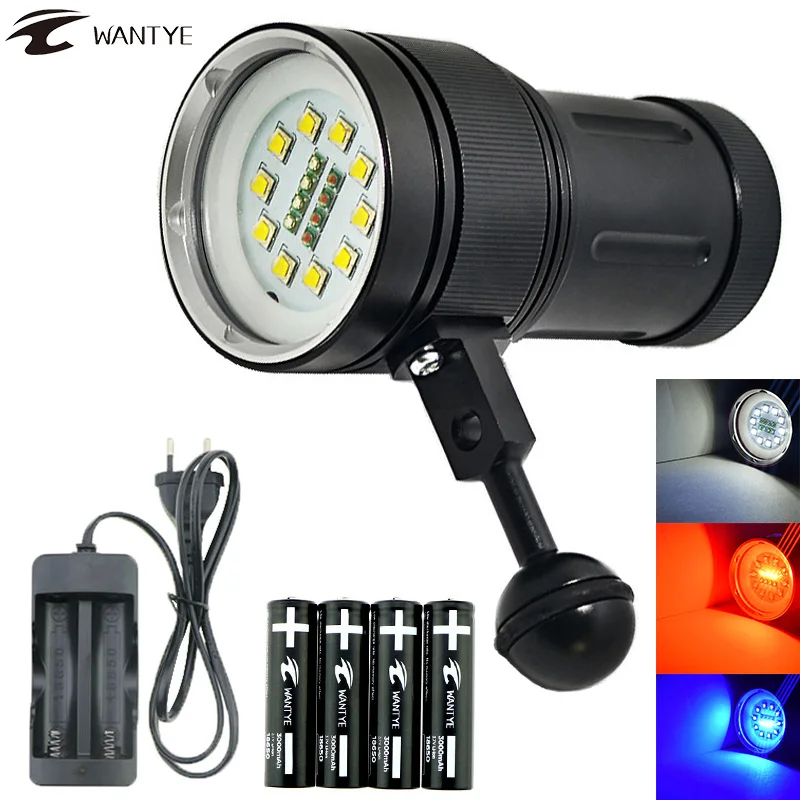 Высокое качество 10 * XML L2 + белый красный УФ светодиодный фонарик подводный