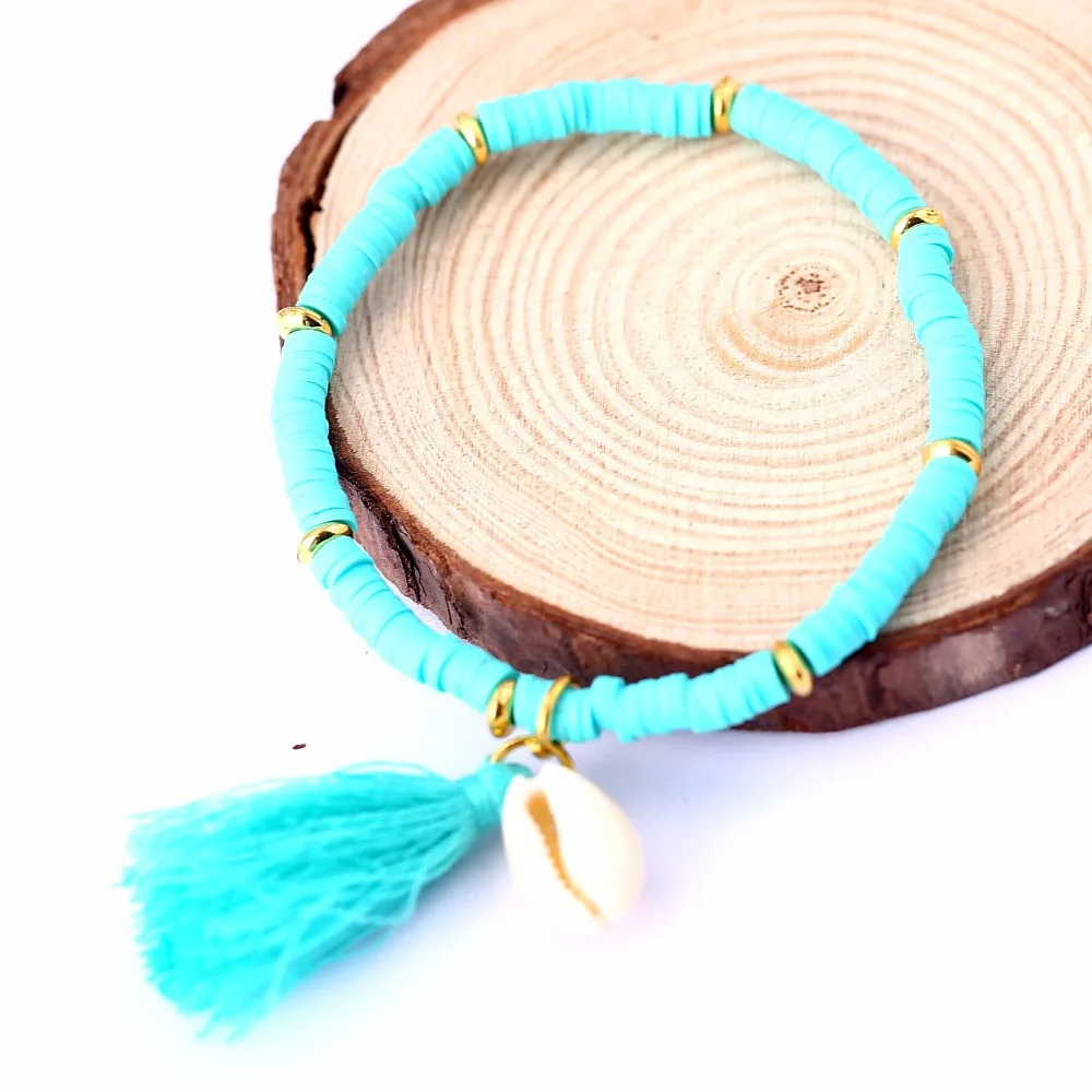 Браслеты HSIC в богемном стиле синие фиолетовые с кисточками ракушки и браслеты