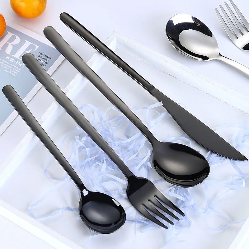 Набор столовых приборов из нержавеющей стали 24 предмета Черное золото 18/10 дюймов