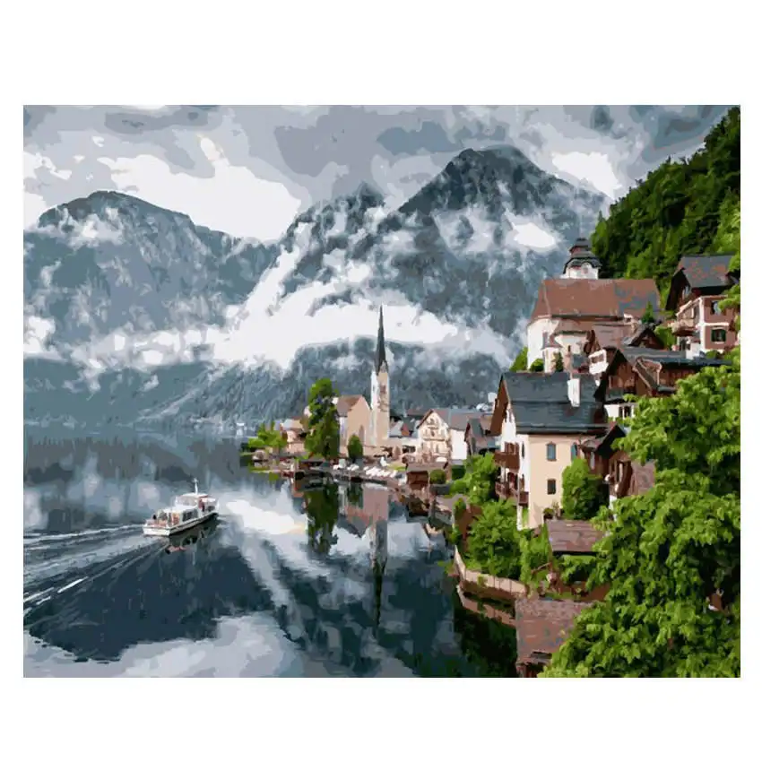 lake Painting Украшение гостиной, картины по номерам на холсте, мост фейерверков, картины на холсте для гостиной - Цвет: lake Painting