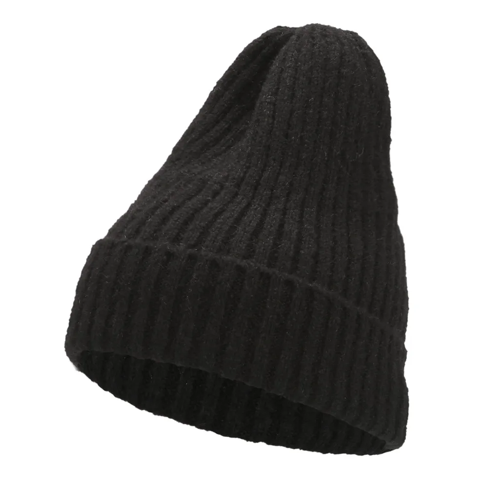 Женская шапка бини для осени зимы вязаная шерстяная тёплая однотонная|Женские