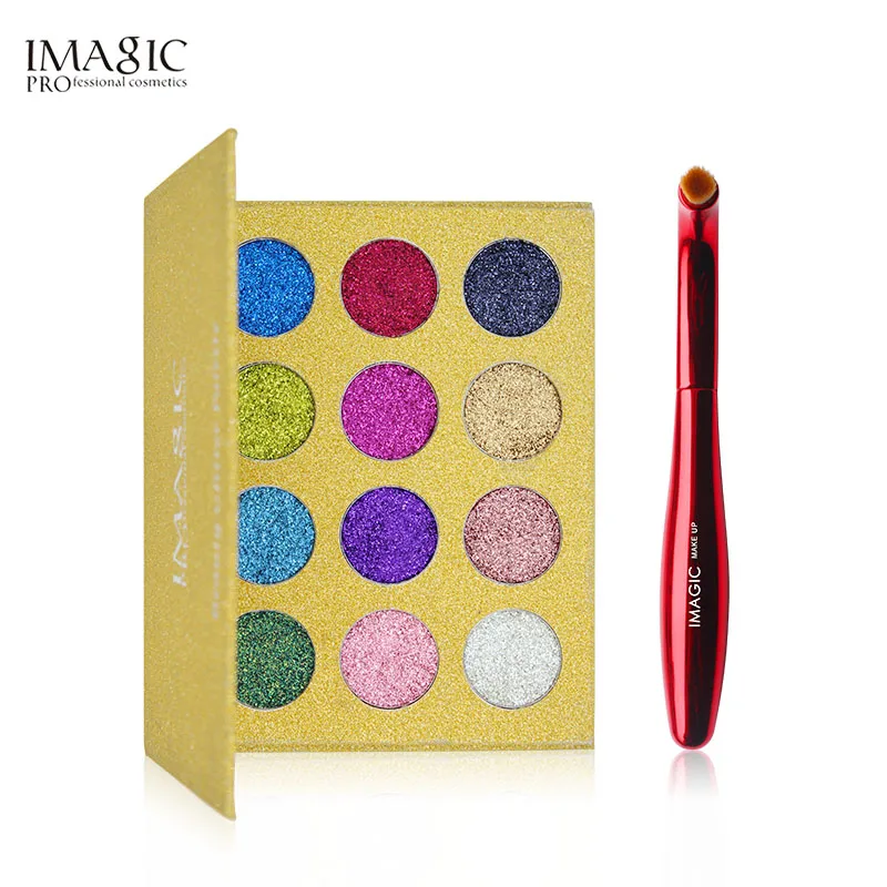 1 brush Imagic 12 Цвет блеск, нажал блестит один теней для век diamond Радуга макияж косметические тени магнит Палитры - Цвет: 1 brush