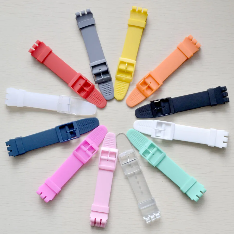 High Quality Black White Navy Brown 17mm 19mm 20mm Silicone Rubber Watchband For Swatch Colorful strap plastic buckle | Наручные часы