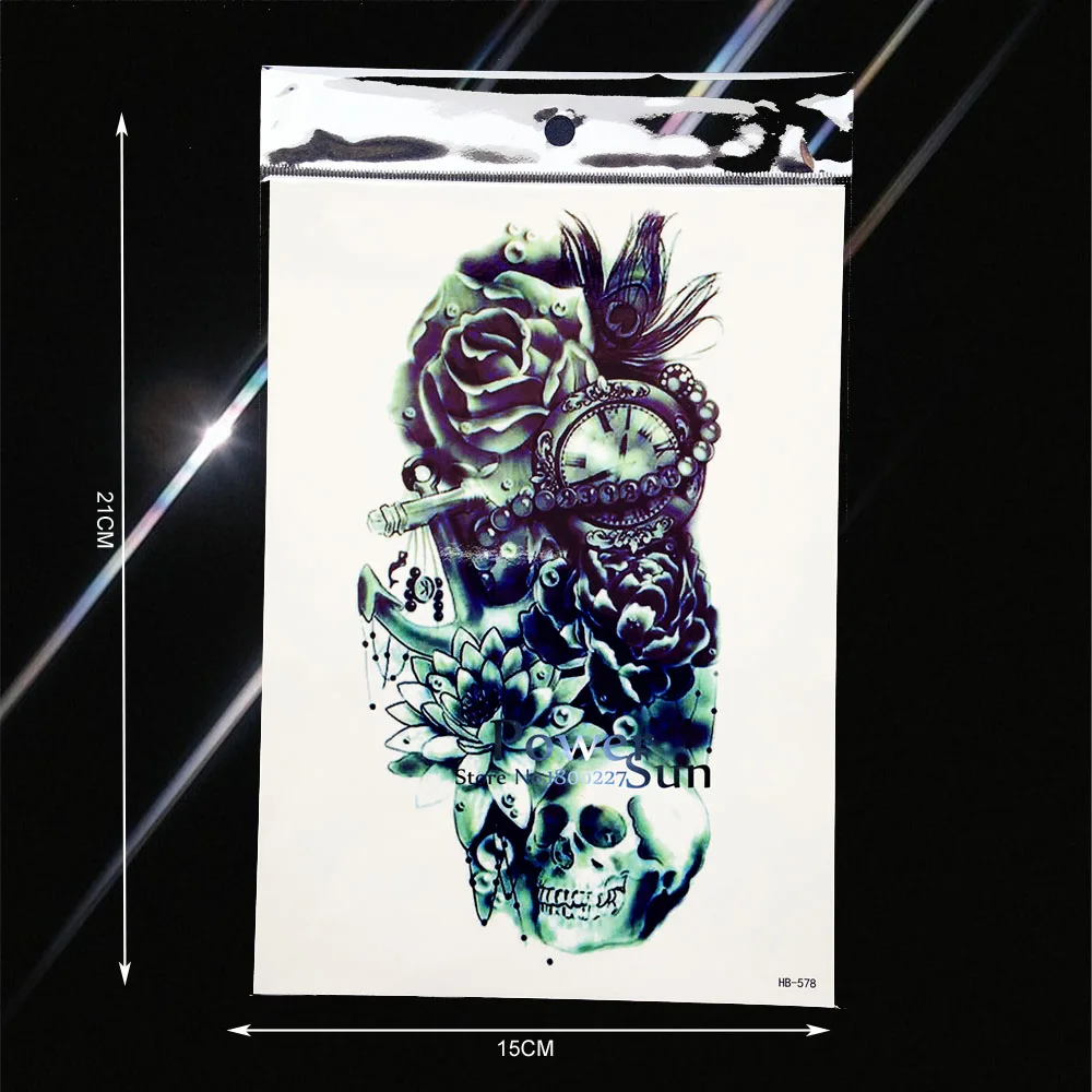 Временные водостойкие татуировки в стиле старой часы с цветами розы хны для