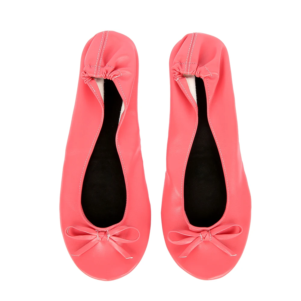 

Rose Pink Women Portable Fold Up Ballerina Flat Shoes Roll Up Foldable Ballet After Party Shoe For Bridal Wedding Party Favor