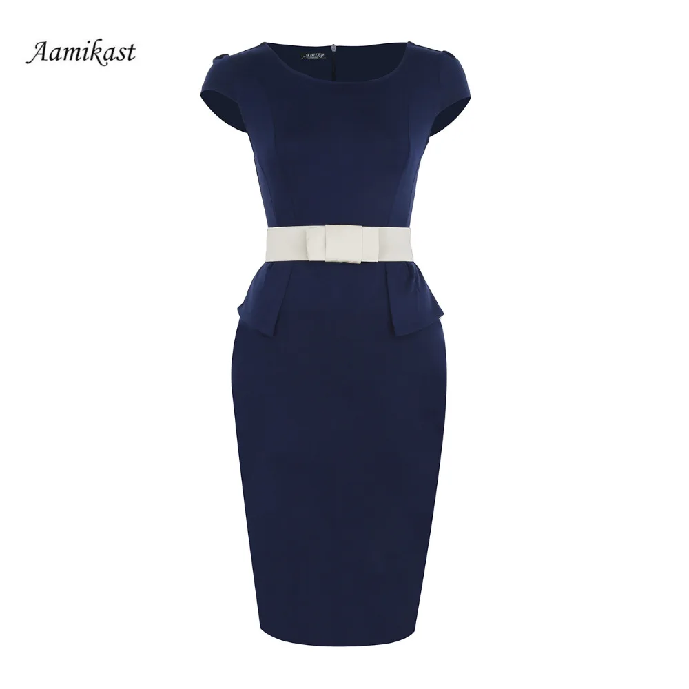 Женское платье-карандаш с круглым вырезом коротким рукавом и миди весна-лето |