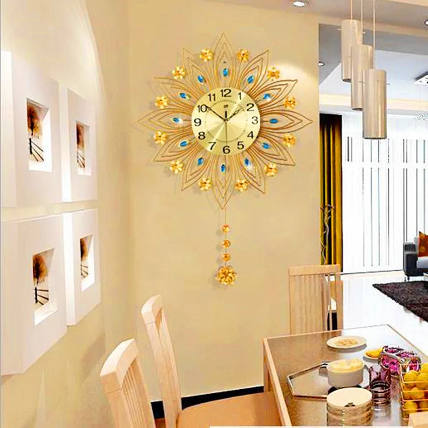 Пасторальный Стиль Золотой настенные часы из металла Рамки инкрустированные