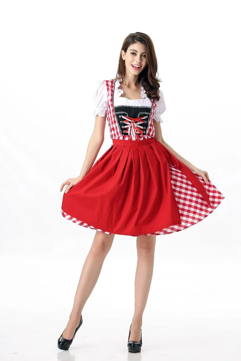 Германия Баварии Октоберфест Dirndl Для женщин красный плед карнавальный пиво