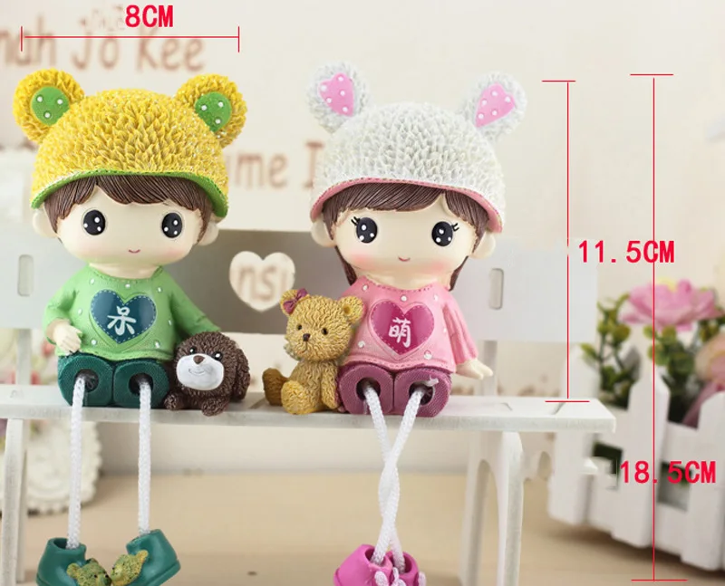 

2Pc/set Lovely Couple Dolls Cartoon Boy Girl Hanging Feet Dolls Figurine Home Office Decoration Wedding Gift Resin Crafts
