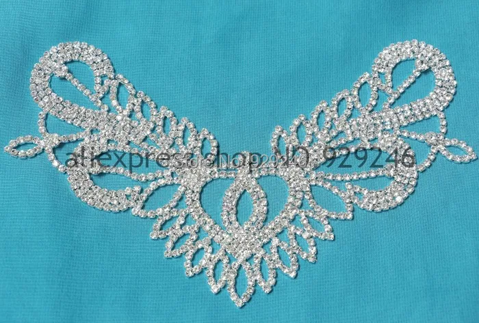 

free shipping 1pcextravagant crown eye shape clear crystal rhinestone collar applique silver wedding dress gown sewing accessory