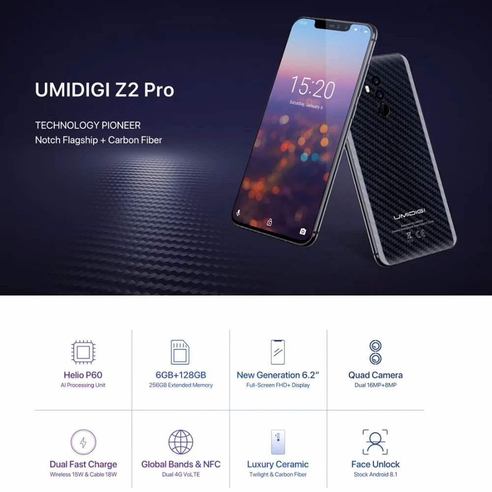 UMIDIGI Z2 Pro Android 8 1 Helio P60 смартфон на базе восьмиядерного процессора 6 2 &quot6 ГБ + 128 Гб