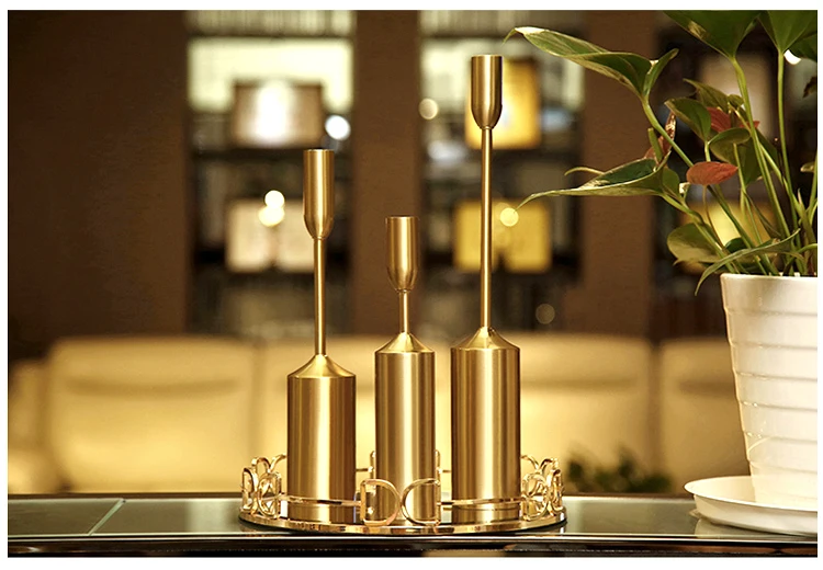 Блестящие металлические подсвечники бронзового цвета для вечеринки подсвечник