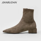Ботильоны женские JIANBUDAN, замшевые, на высоком каблуке, с боковой молнией, лаконичные, для офиса, для осени, 2020