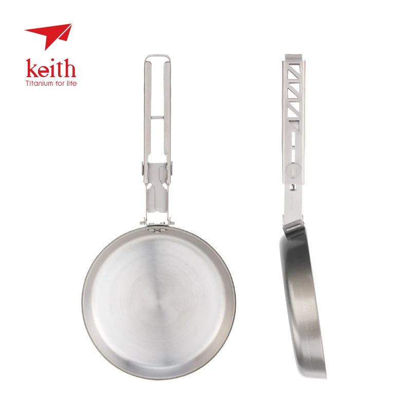 値段 をキース 140 ミリリットルチタンミニ卵フライパンポータブルと折りたたみハンドル調理器具ハイキングキャンプピクニック食器 Ti6032