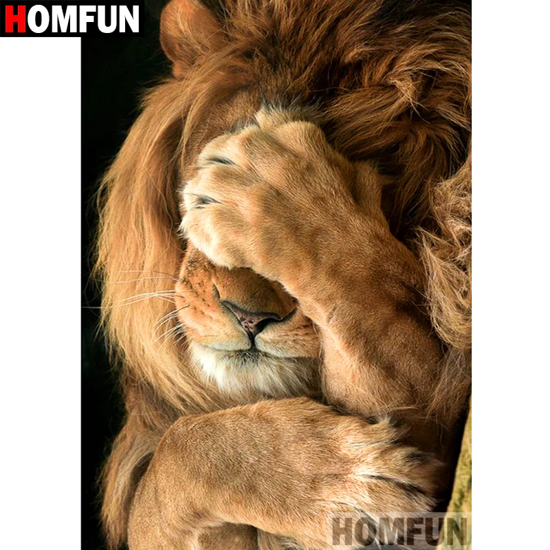 Алмазная 5D Вышивка HOMFUN Лев картина из квадратных/круглых страз сделай сам