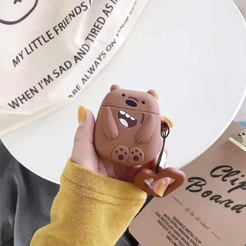

Lovely Bear Pattern Soft Silicone Protective Cover Shockproof Case Skin Shell With Lanyard for Airpods 1/2 Charging Box