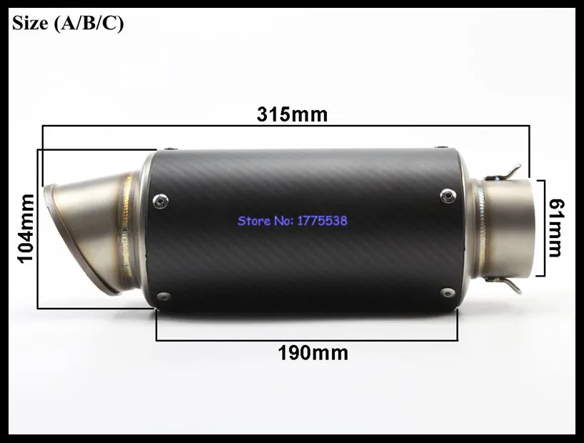 

Modified Inlet 61mm Length 315mm Real Carbon Fiber Motorcycle Exhaust Pipe Muffler Silencer Stainless Steel Motorbike Muffler