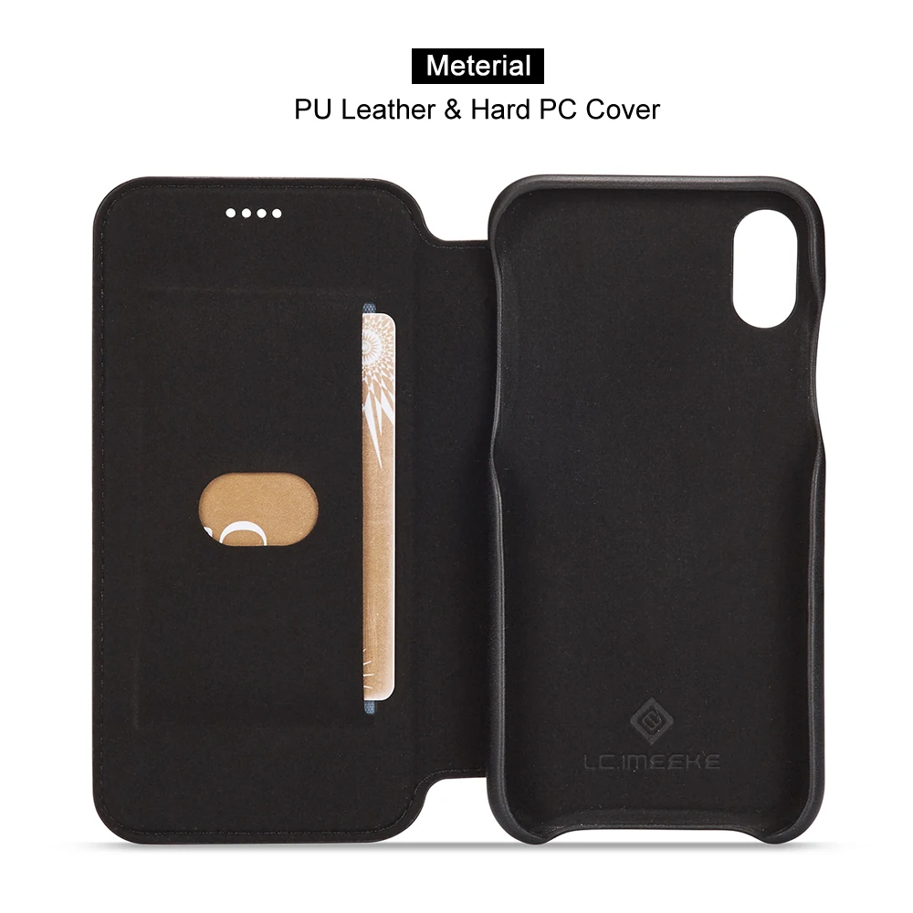 Модный черный кожаный флип чехол для iPhone X ударопрочный кошелек телефона с