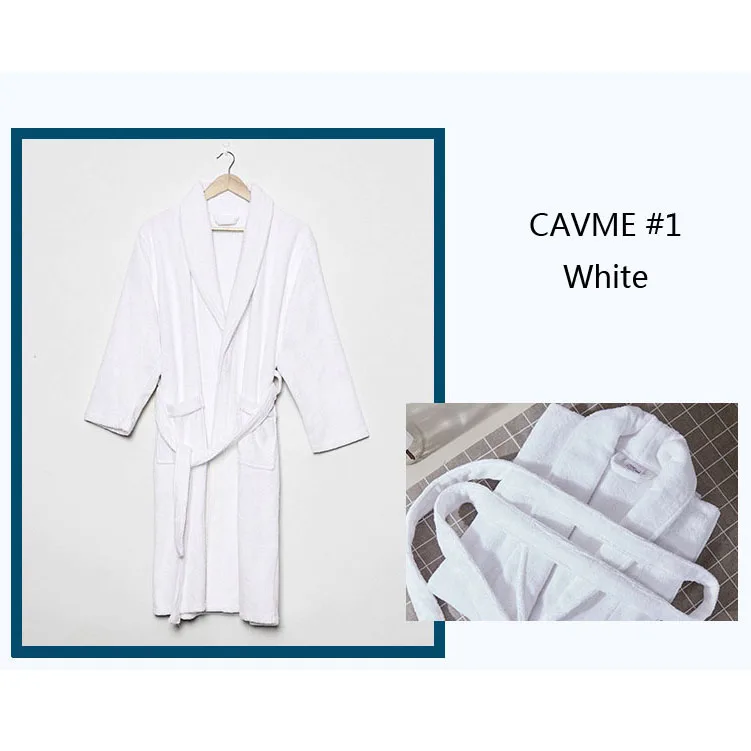 CAVME 1 White CAVME зимние отельный халат утепленные чесаный хлопок Плюшевый халат для Для женщин Для мужчин банные халаты из чистого размера плюс с длинным халаты Однотонная одежда ночная рубашка - Цвет: CAVME 1 White