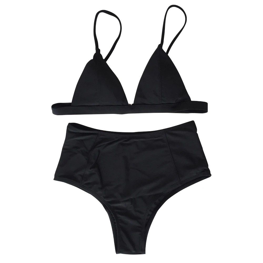 Женский комплект бикини в стиле ретро с высокой талией 2018 сексуальный однотонный