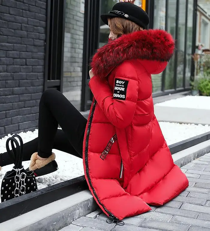 Winter Women Hooded Coat Fur Collar Thicken Warm Long Jacket women's coat girls long slim big fur jacket Down Parka | Женская одежда