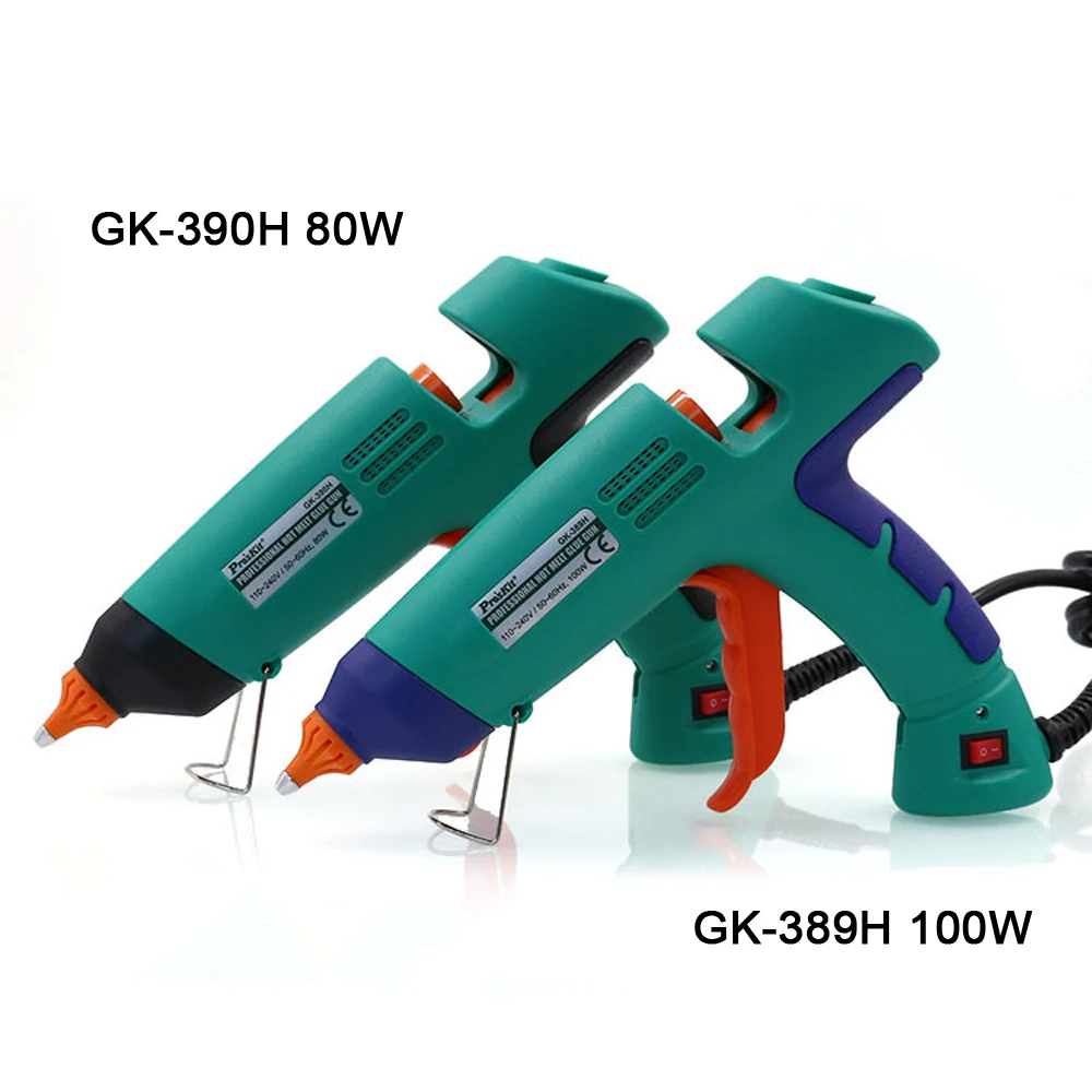 Pro'sKit GK-389H/390 H Профессиональный 80 Вт 100 Вт термоклеевой пистолет Электроинструмент+ 10 шт. клеевые палочки Быстрый расплав клеевой пистолет ручные инструменты