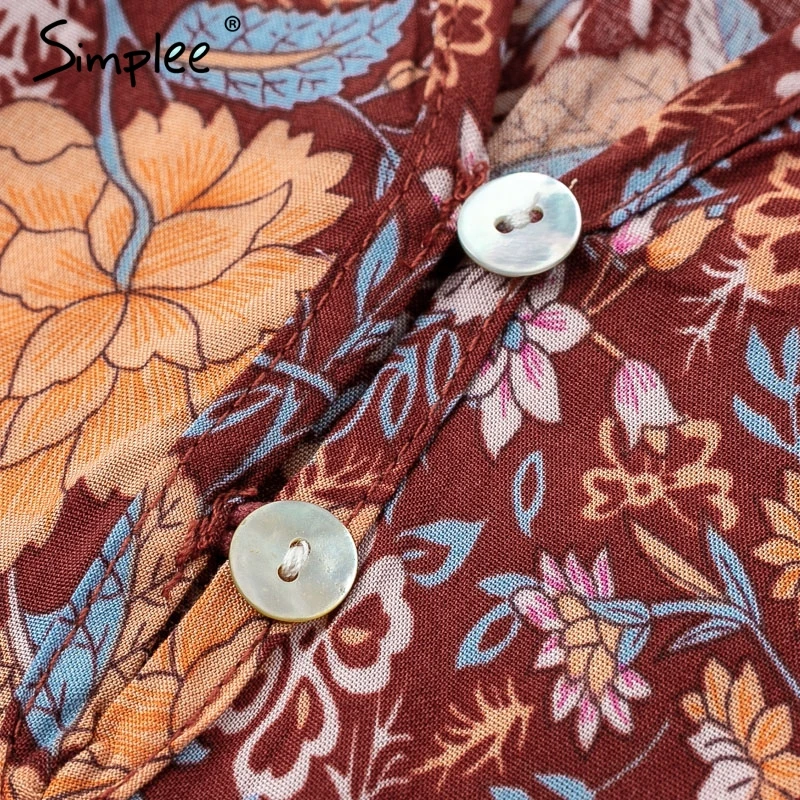 Simplee богемный цветочный принт Женская блузка фонарь рукав v-образный Вырез