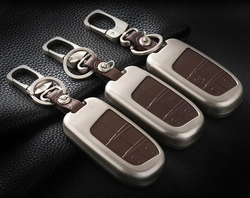 Цинковый сплав+ кожаный чехол для ключей автомобиля для Jeep Grand Cherokee SRT Renegade, Wrangler JK Compass Патриот Dodge дистанционная Ручка Ключа