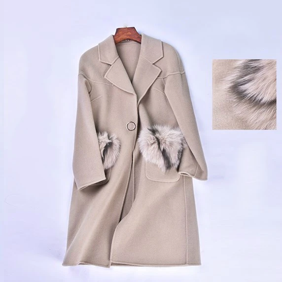 Женское шерстяное пальто с отдел. мехом OFTBUY повседневное из 100% ной шерсти