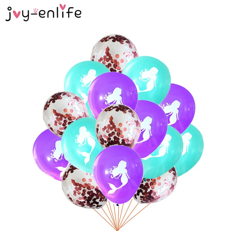 

15pcs/lot 12inch Birthday Party Confetti Balloons Mermaid Latex Air Balloon Baby Shower Wedding Party Globos Decoration Supplies