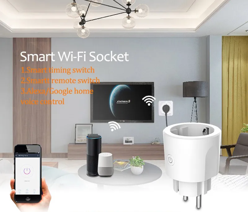Spetu Mini Smart Plug WiFi Пульт дистанционного управления Поддержка Amazon Alexa Google Home, IFTTT Функция синхронизации включения/выключения питания EU 16A