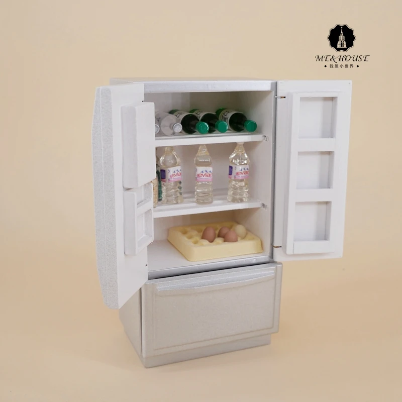 Миниатюрный холодильник для кукольного домика, мебель для кухни BJD, современный мини-холодильник, деревянный 1:12, ящик для льда