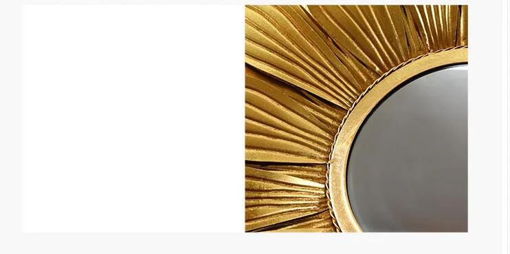 American Light Luxury Wrought Iron Gold Sun Flower Decorative Mirror Wall Hanging Pendant Aisle Background Wall Mural Crafts Art