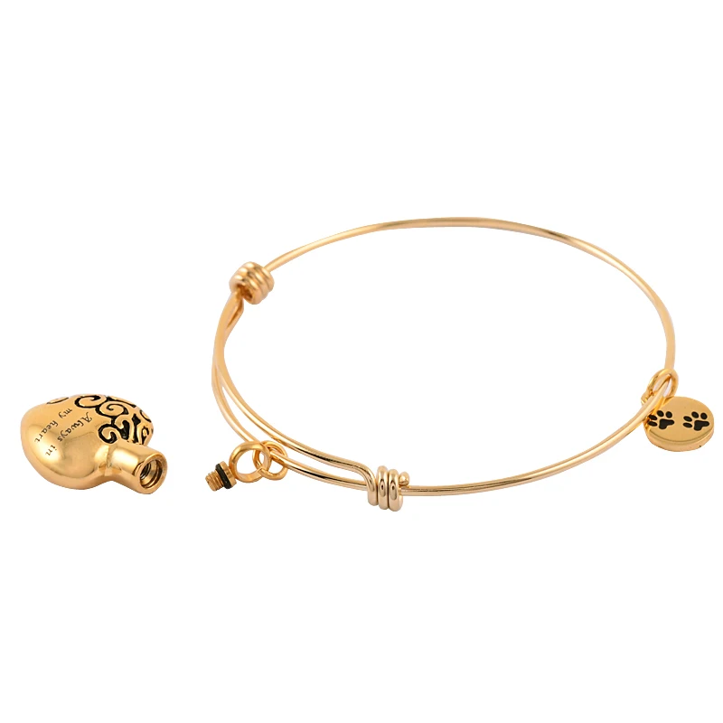 

Golden 60mm Always in my heart Charm Bracelet Cuff Bangle Pet Urn Pendant for Ashes Cremation Urn Bracelet