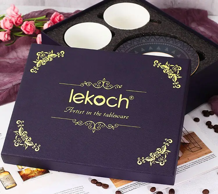 2set type2 gift box Lekoch кофейные чашки тарелки уникальная кружка Чайные сервизы фарфоровые блюдце китайский костяной фарфор многоразовая чашка чай время подарок для пары - Цвет: 2set type2 gift box