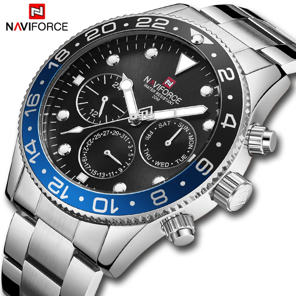 Часы NAVIFORCE для мужчин армейские спортивные кварцевые со стальным ремешком |