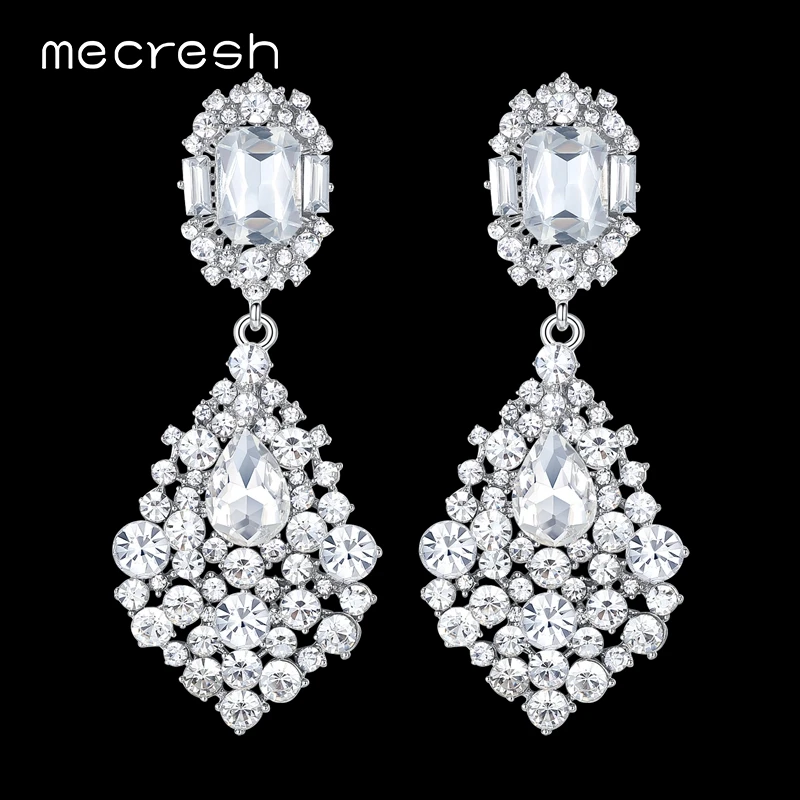 Женские серьги капельки Mecresh длинные висячие серебряного цвета с кристаллами