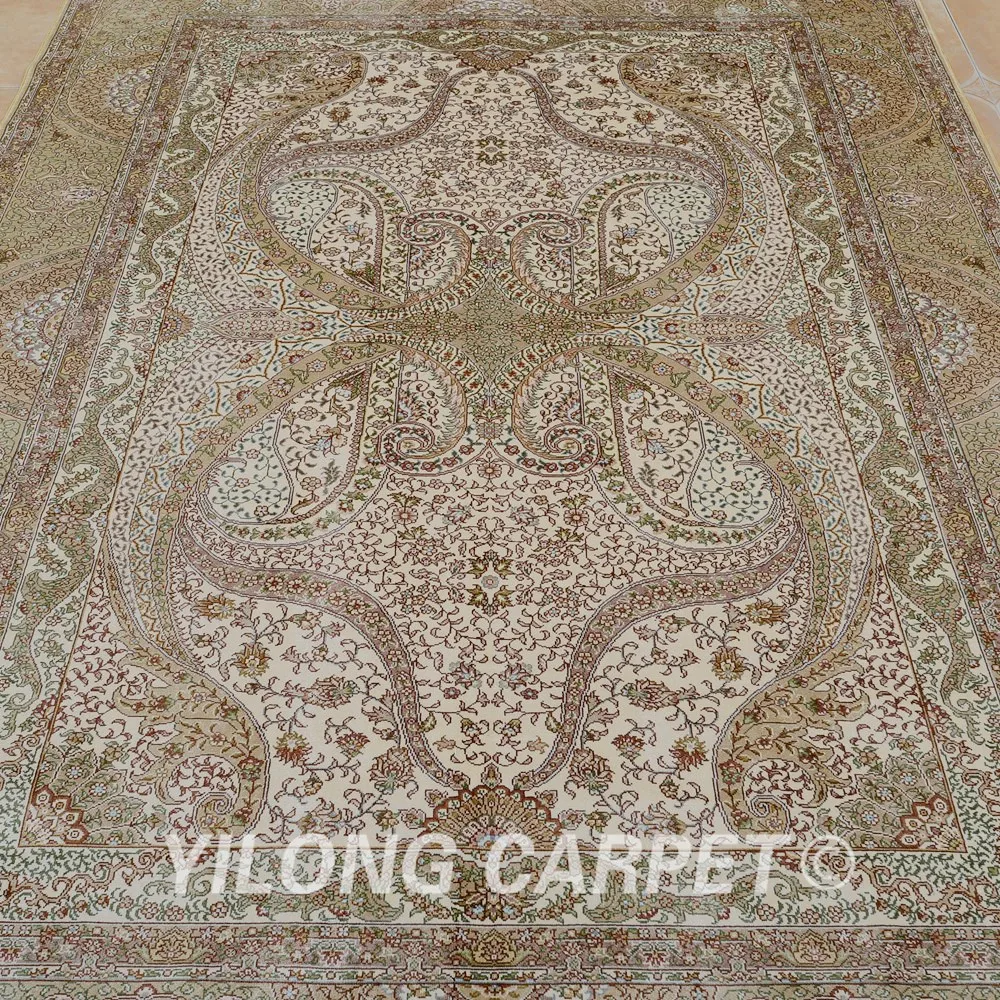 Yilong 5 'x 7 5' иранский шелковый ковер бежевый изысканный персидский Восточный