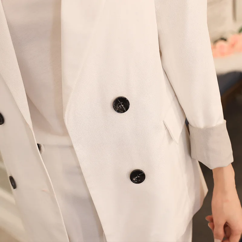 2018 new autumn and winter fashion solid color long-sleeved small suit + wide-leg pants elegant temperament casual two-piece sui | Женская